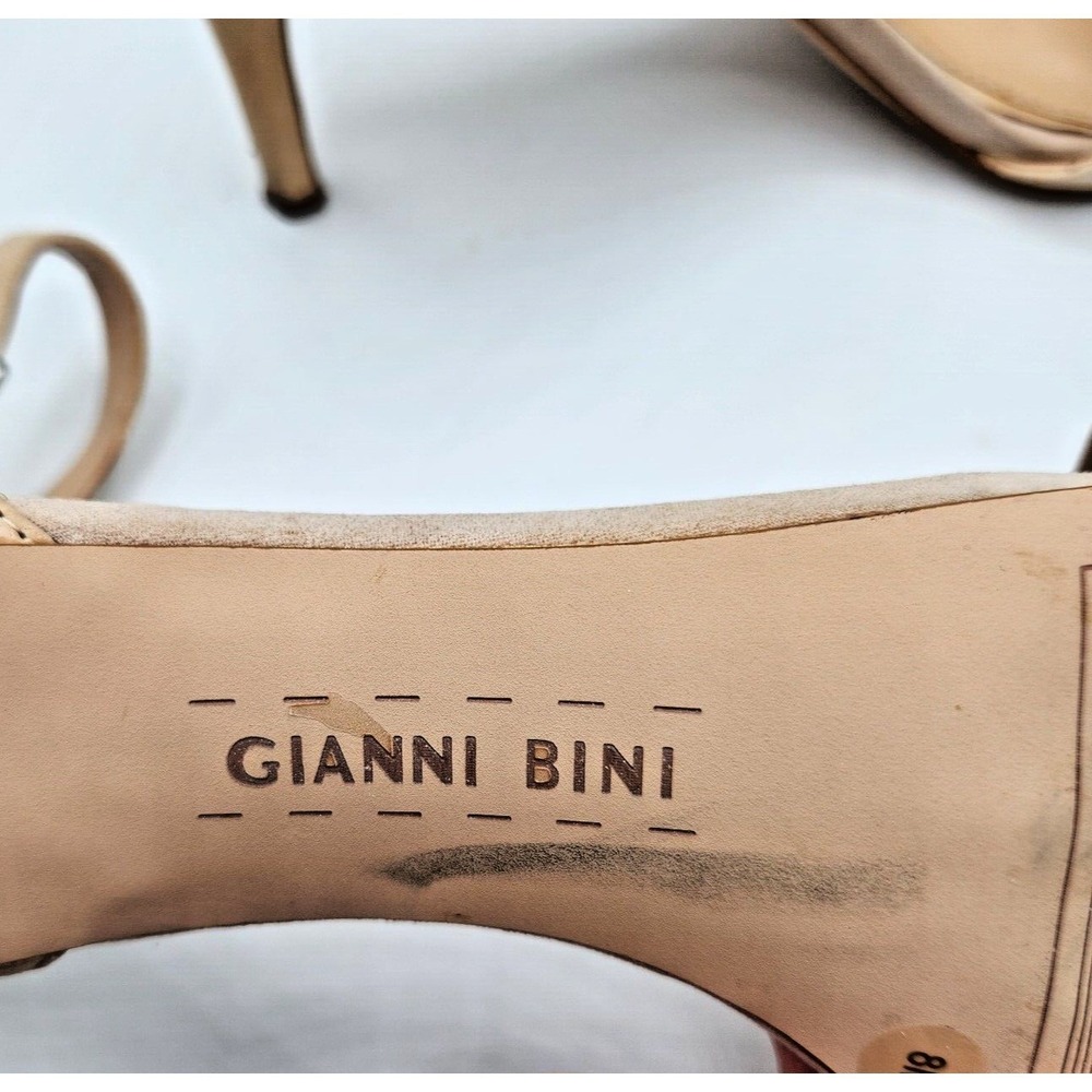 Gianni Bini Sandals Women 8M Tan Minimalist Stiletto Ankle Strap Leather Heels - Picture 10 of 10